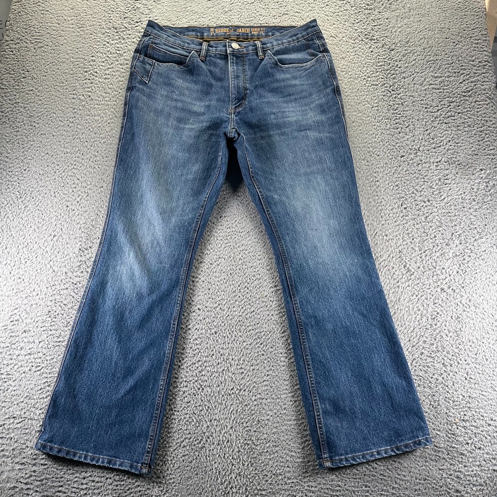 RedHead Ranch Jeans Mens‎ 36x32 Blue Cotton Denim Bootcut Workwear Faded Stretch